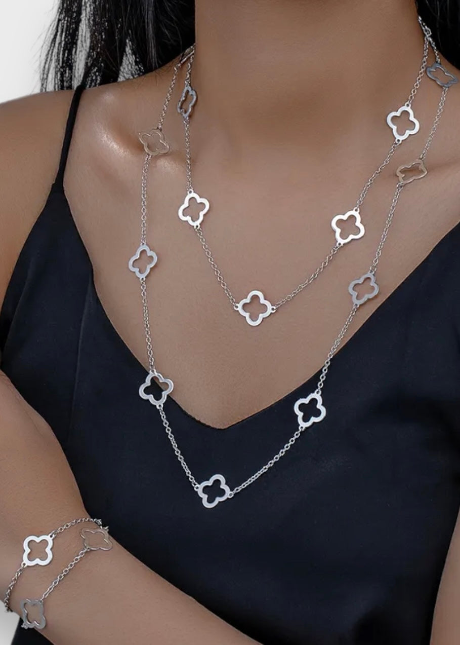 Duo Collier double trèfles et bracelet