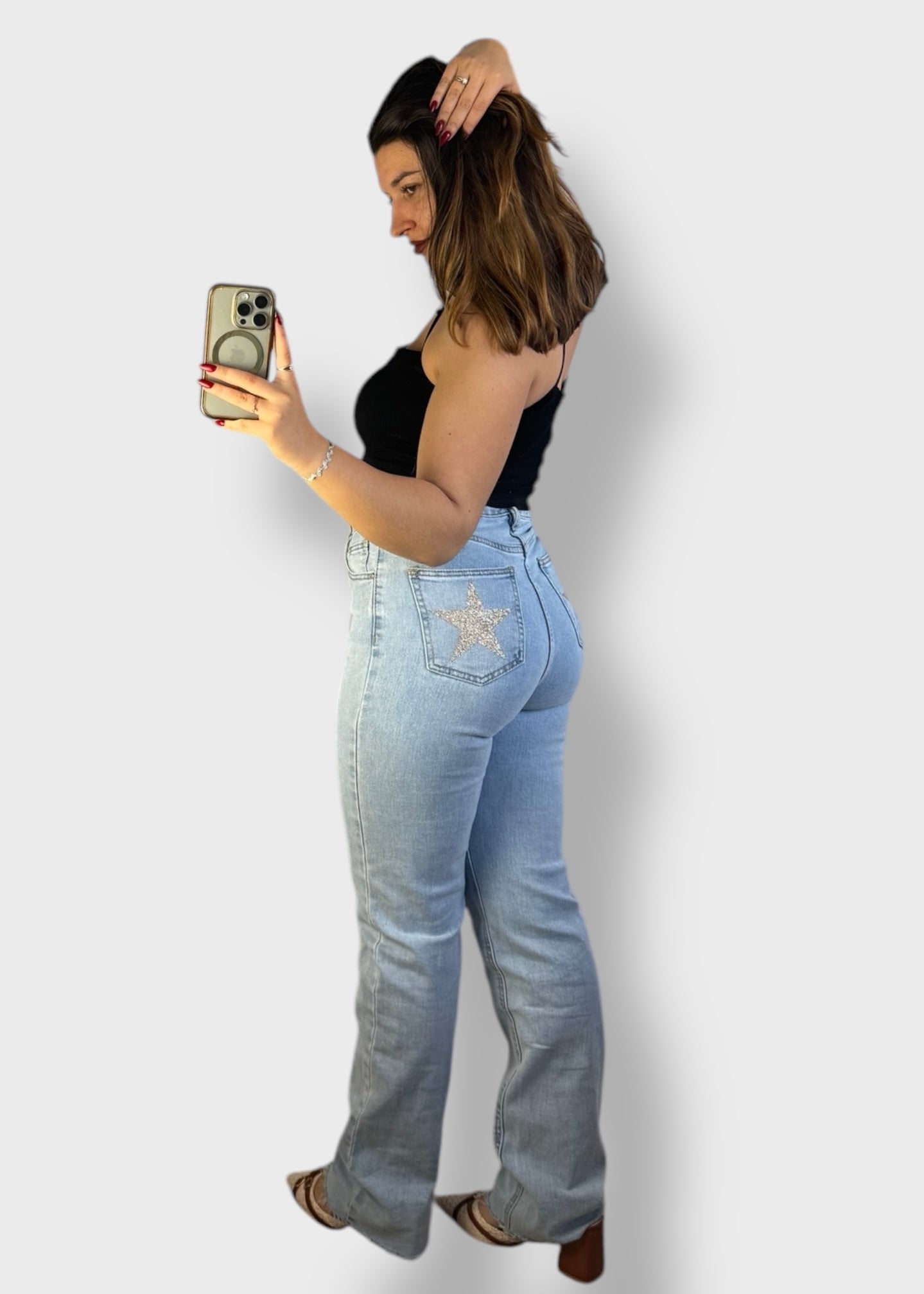 Jean Mom Détails Étoiles sur les poches arrières – Stella