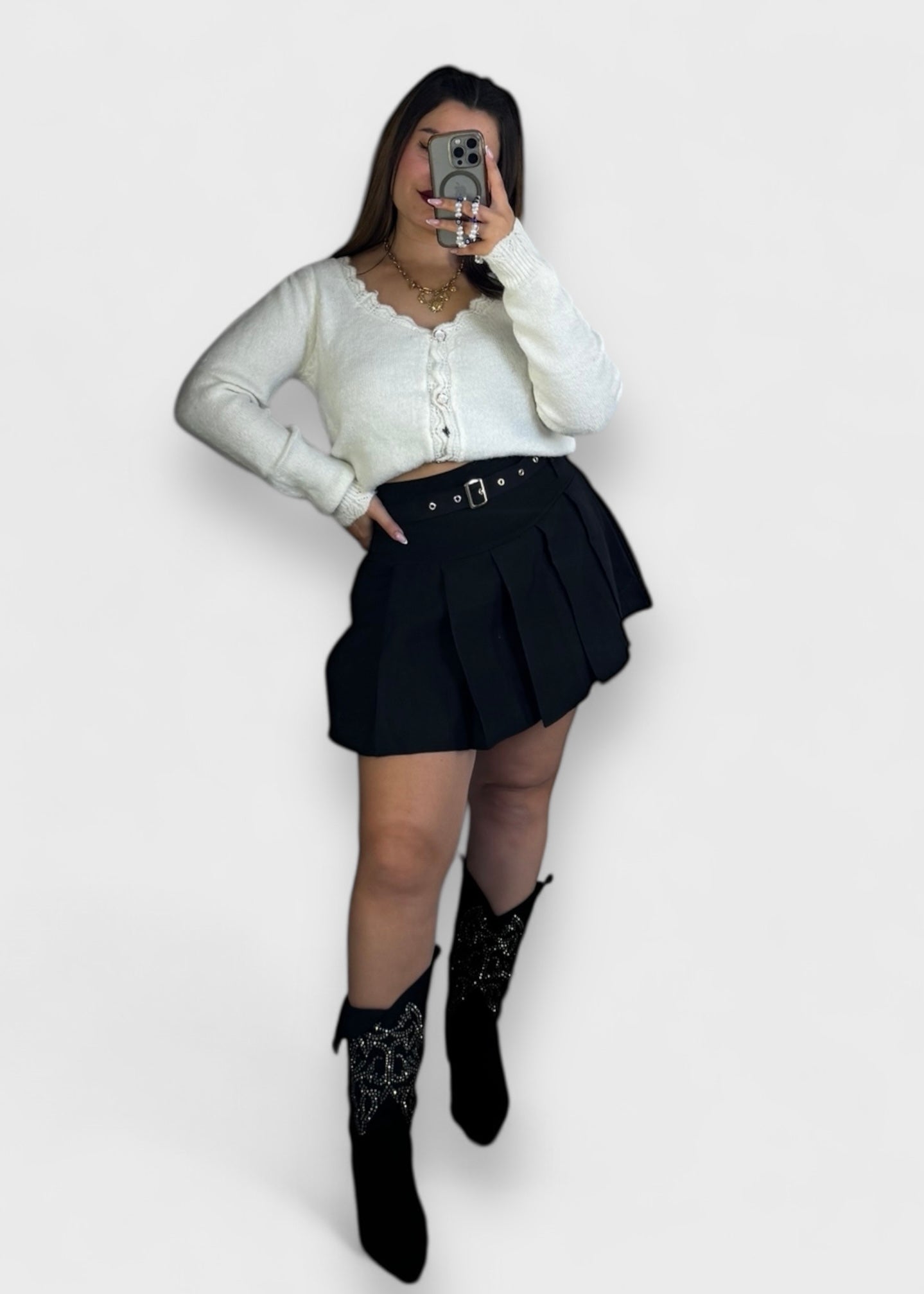 Jupe short Mélissa plissée noire avec ceinture amovible - Tendance 2024/2025