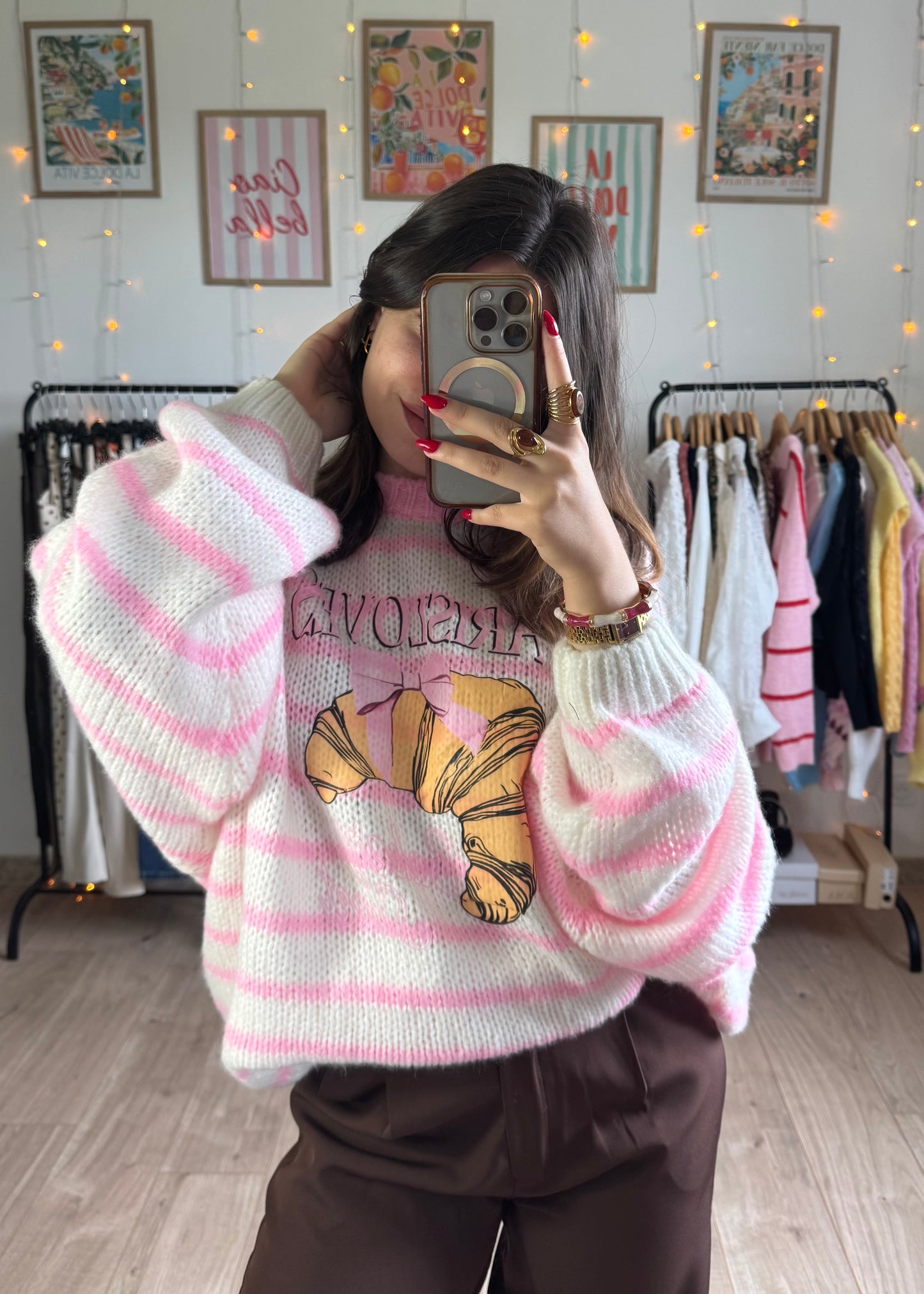Pull à rayures motif Croissant