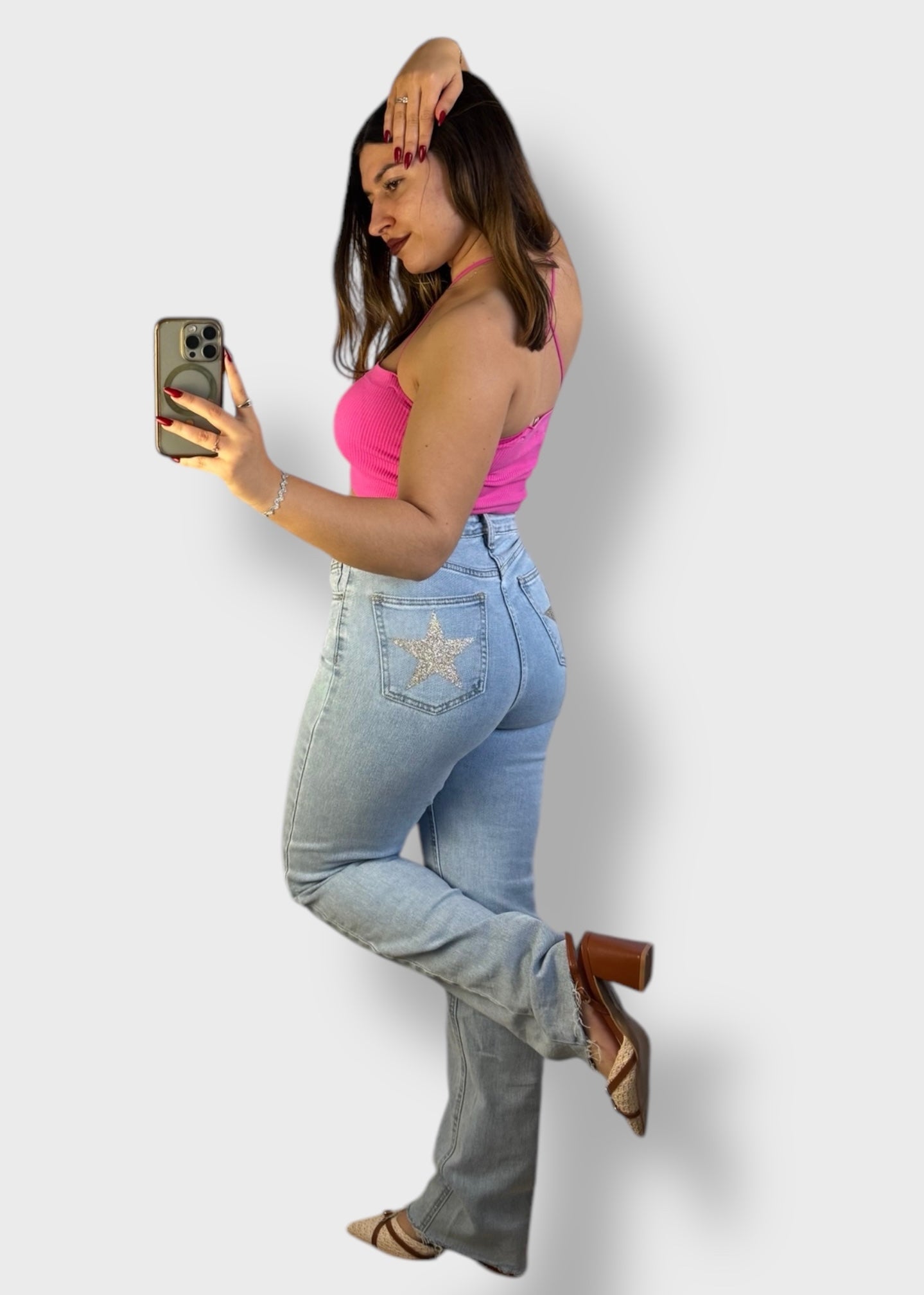 Jean Mom Détails Étoiles sur les poches arrières – Stella
