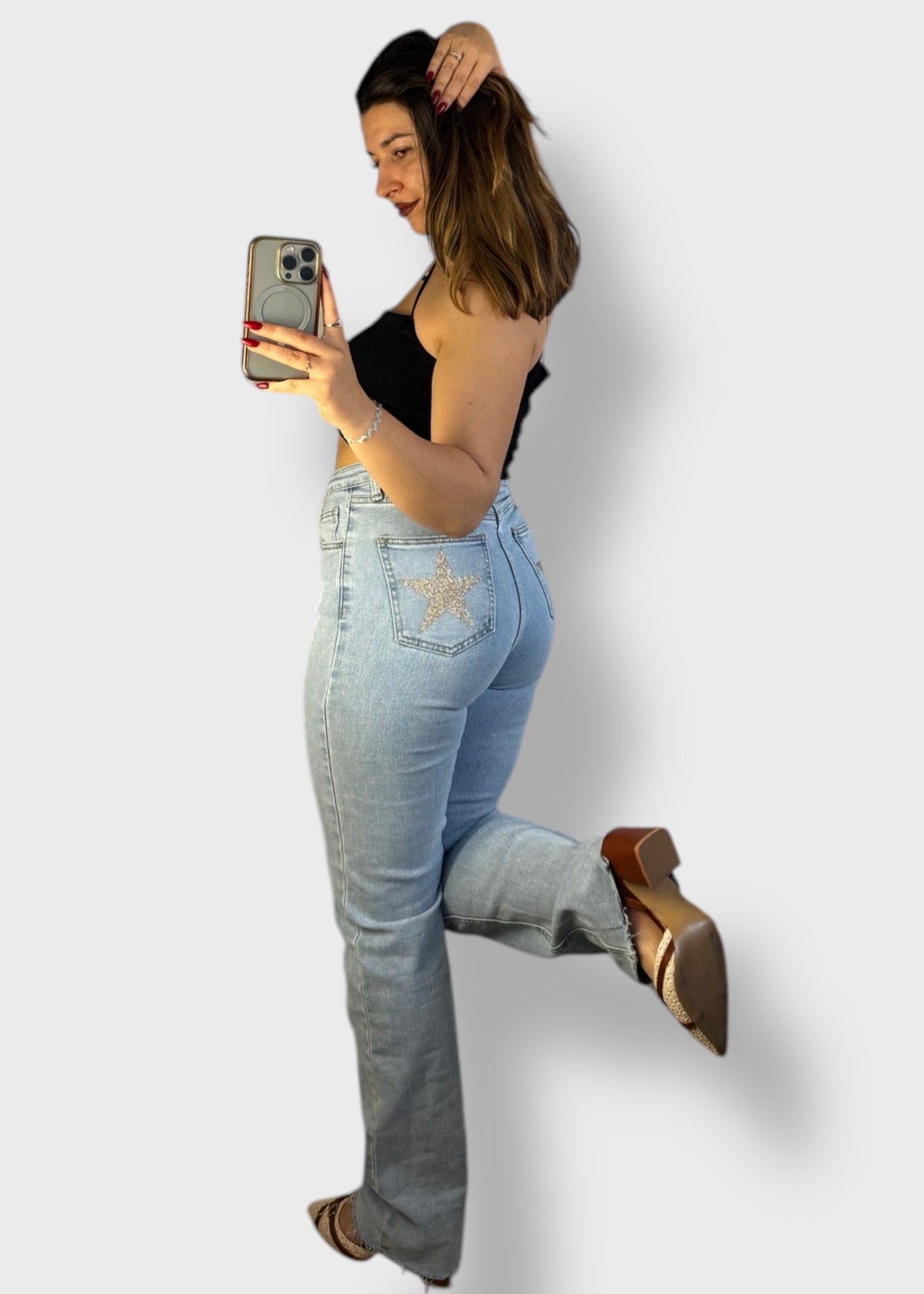 Jean Mom Détails Étoiles sur les poches arrières – Stella