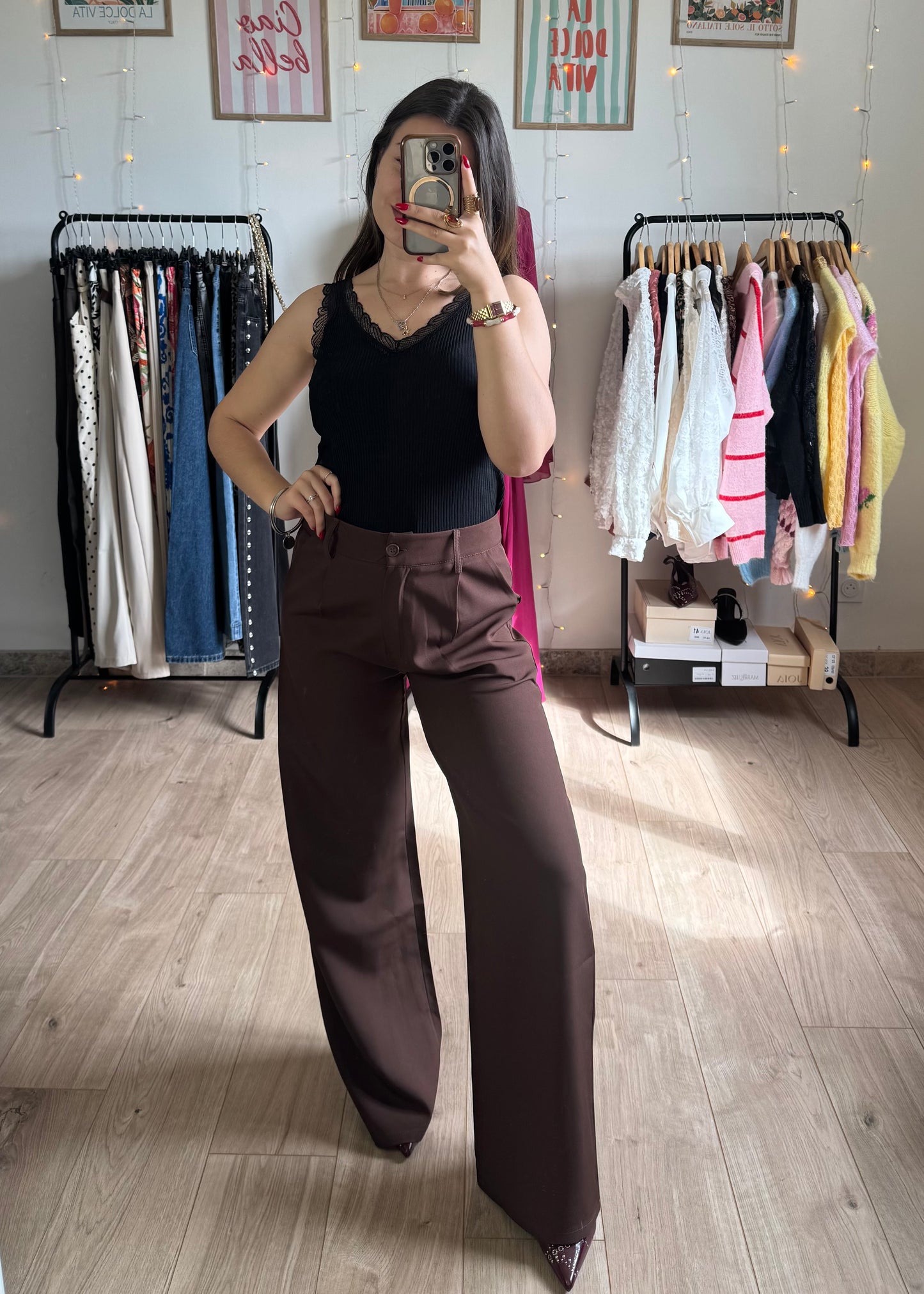 Top débardeur Noir côtelé avec Dentelle