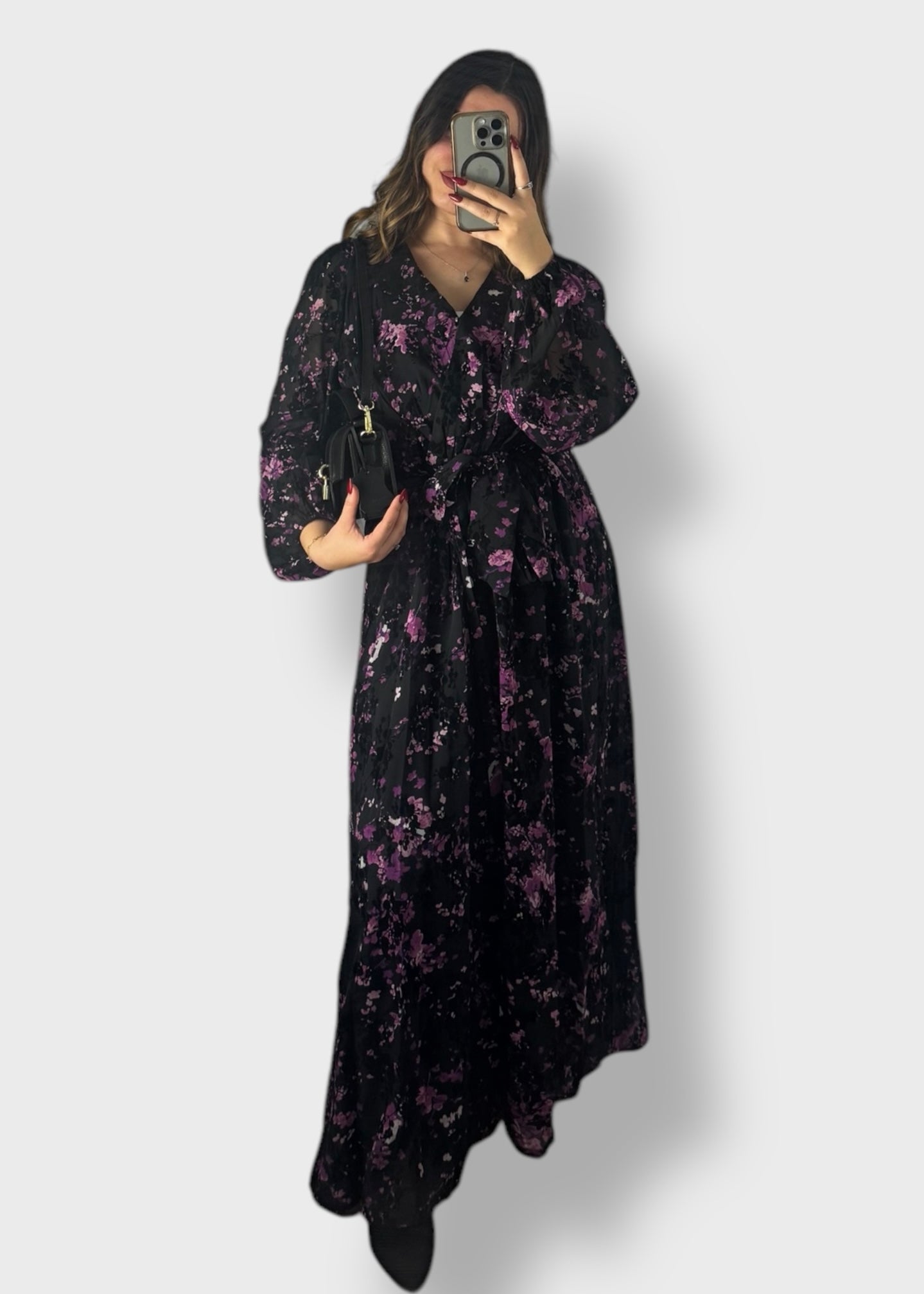 Robe longue violette à motifs floraux - Velia