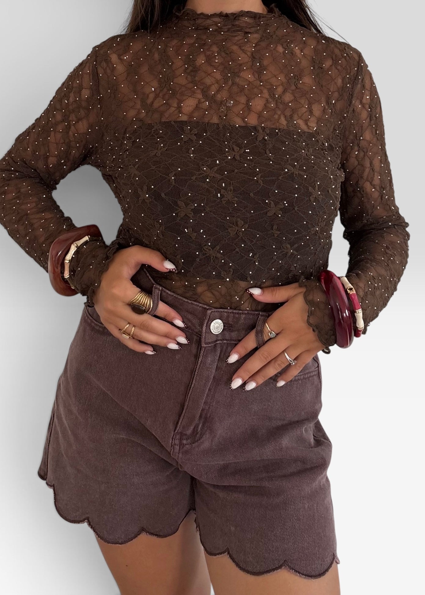 Top dentelle à strass Bruna