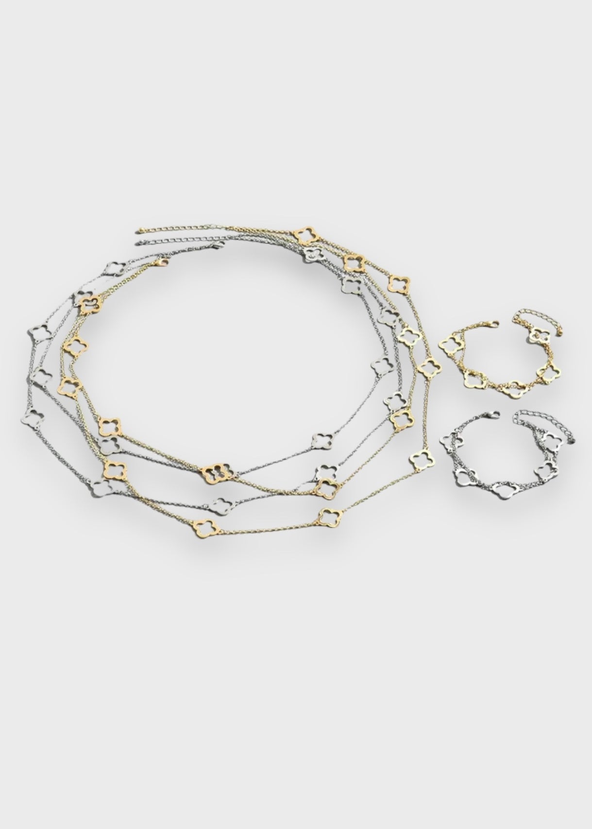 Duo Collier double trèfles et bracelet