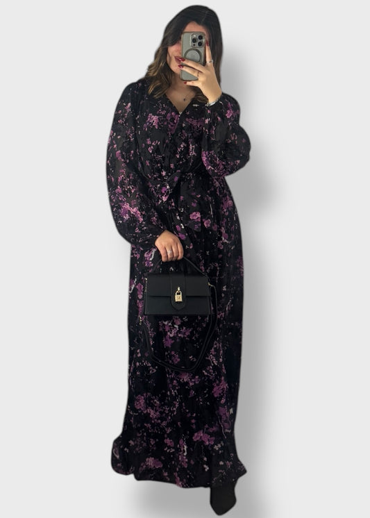 Robe longue violette à motifs floraux - Velia