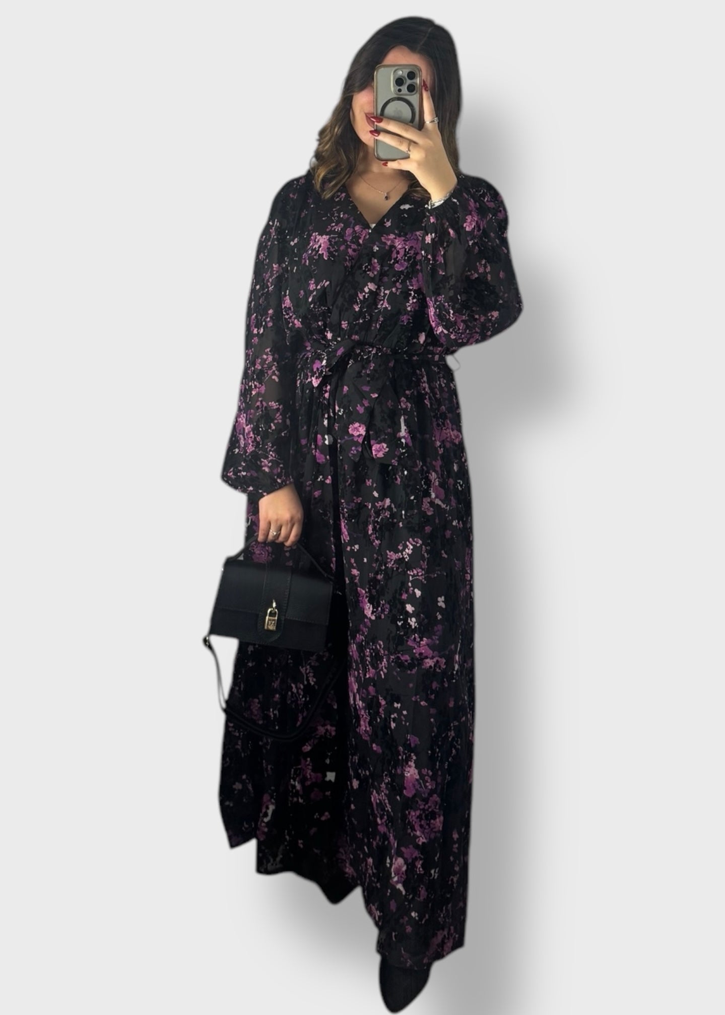 Robe longue violette à motifs floraux - Velia