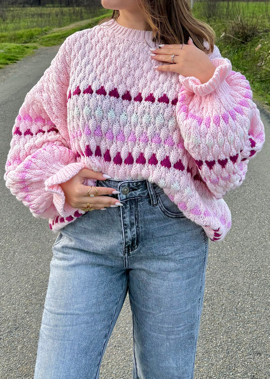 Pull rose à motifs « cœur » Rosalia