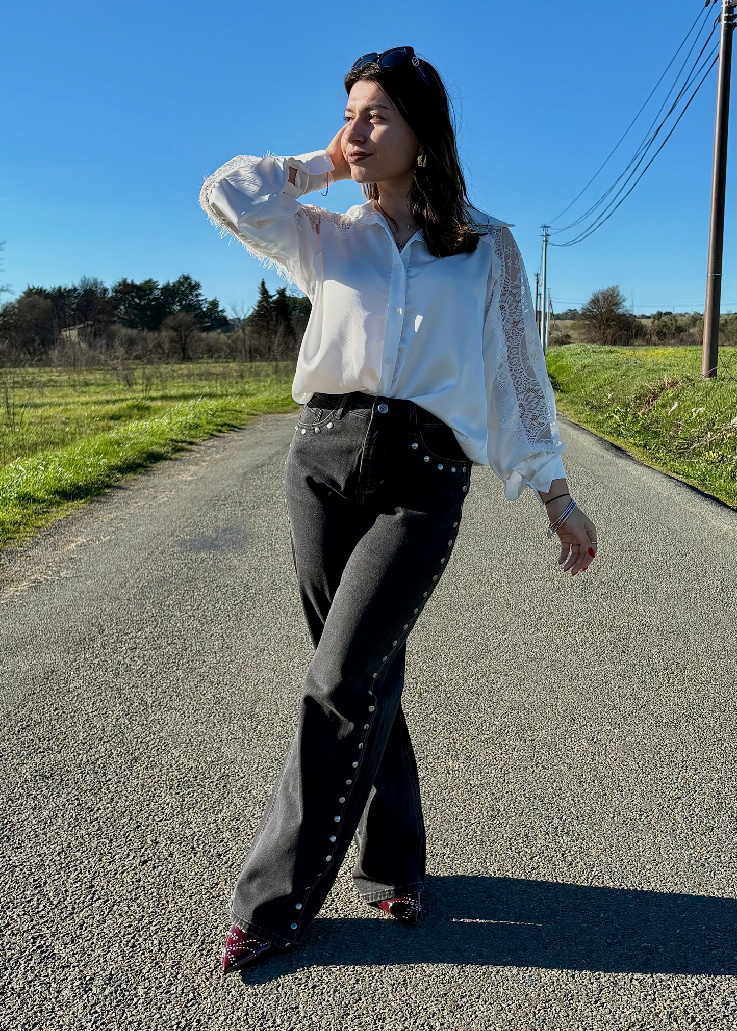 Chemise effet soie & dentelle Elea