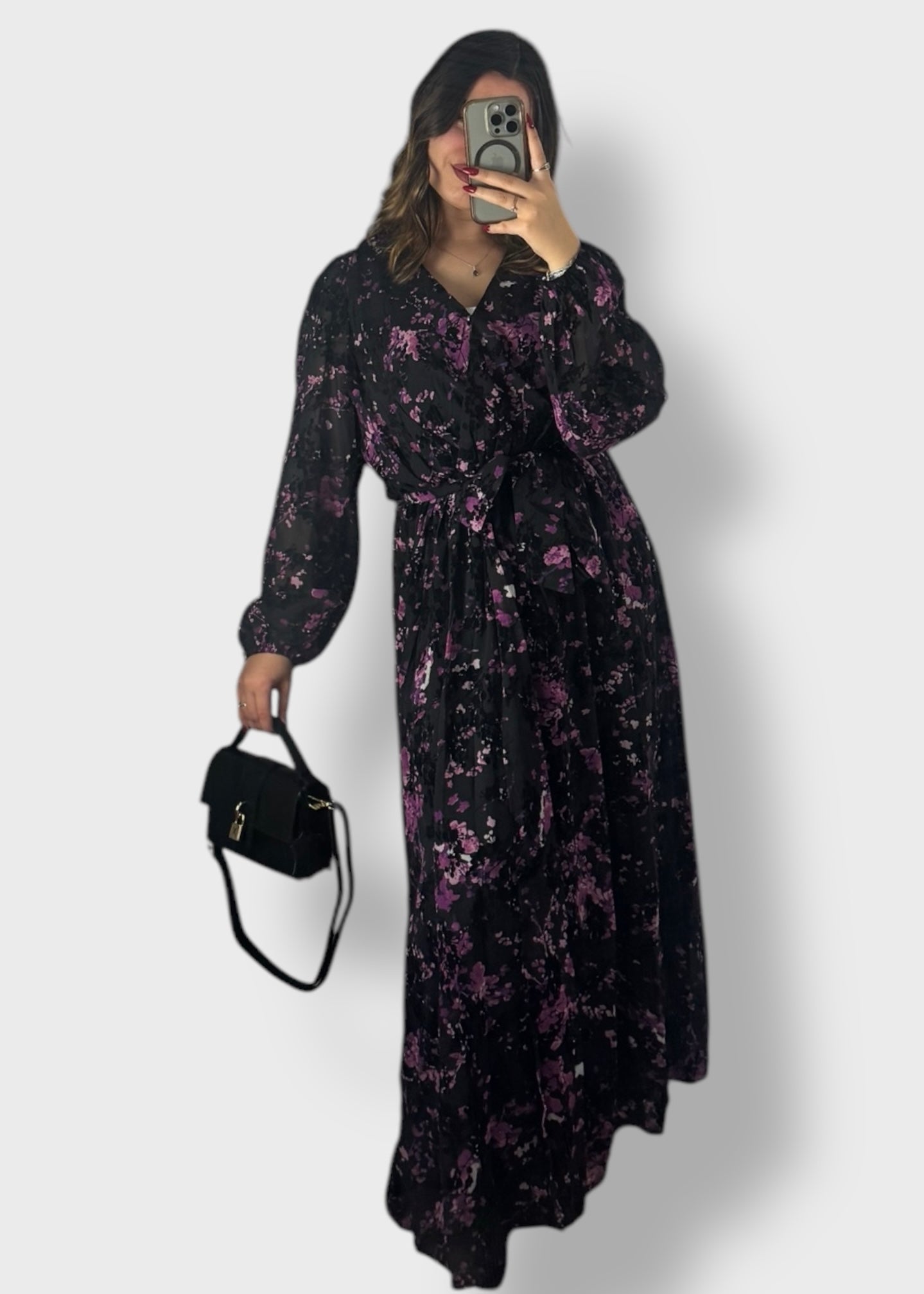 Robe longue violette à motifs floraux - Velia