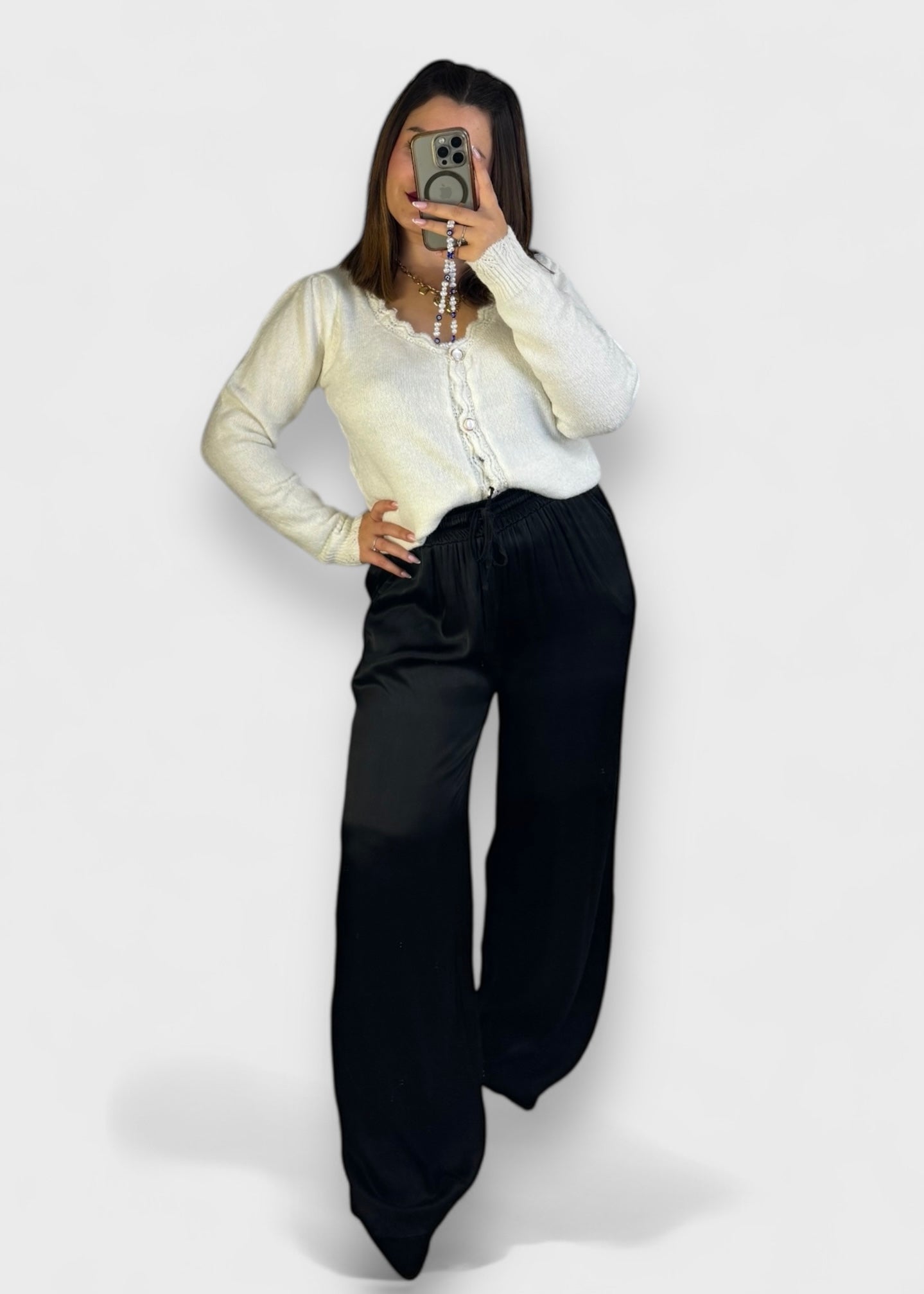 Pantalon noir en Viscose Lana - Coupe droite et fluide