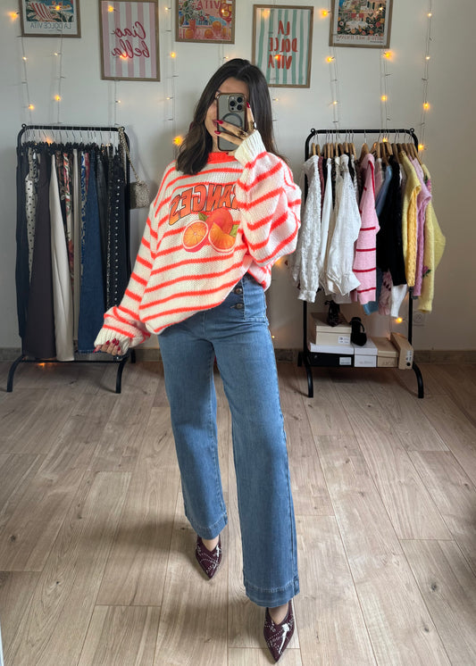 Pull à rayures motifs Oranges