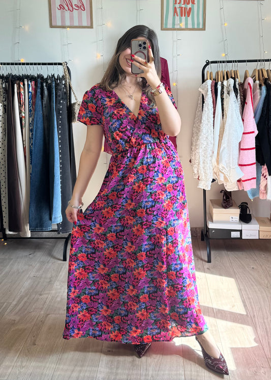 Robe motifs fleurs avec dos nu