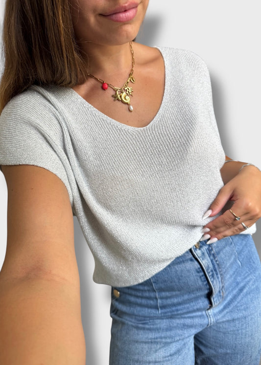Pull sans manche à paillettes