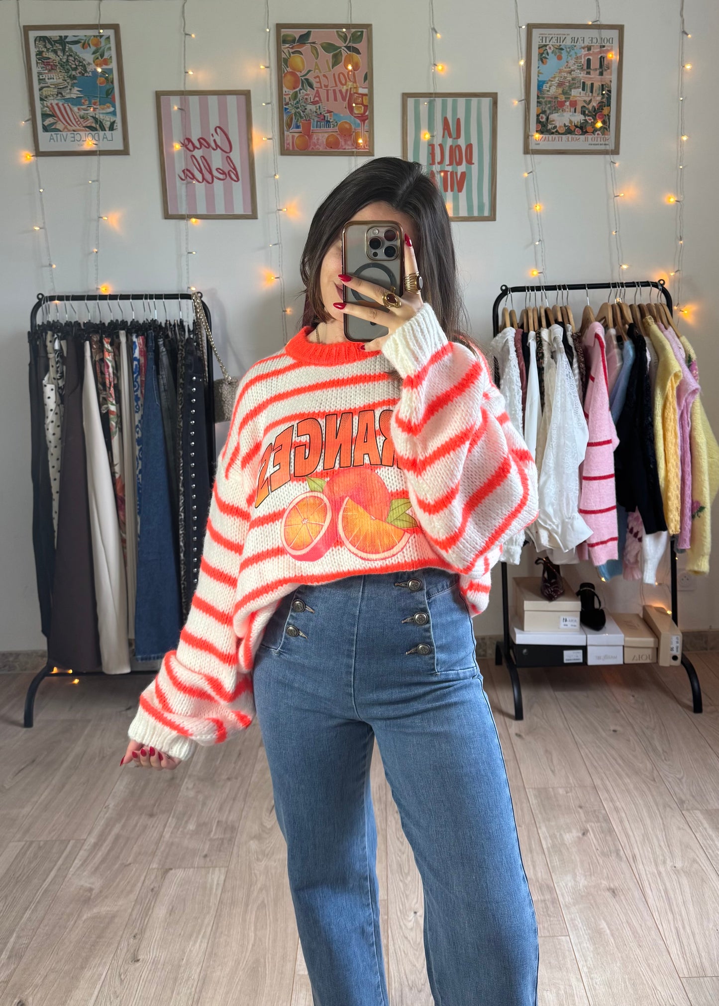 Pull à rayures motifs Oranges