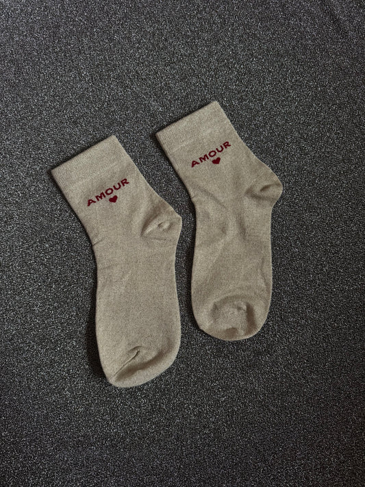 Chaussettes beige à paillettes Amour - Tendances et confort