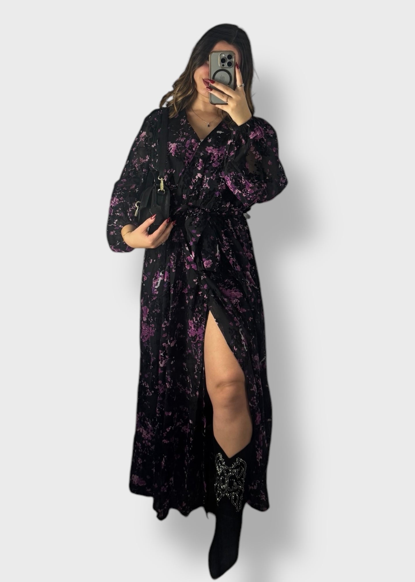 Robe longue violette à motifs floraux - Velia