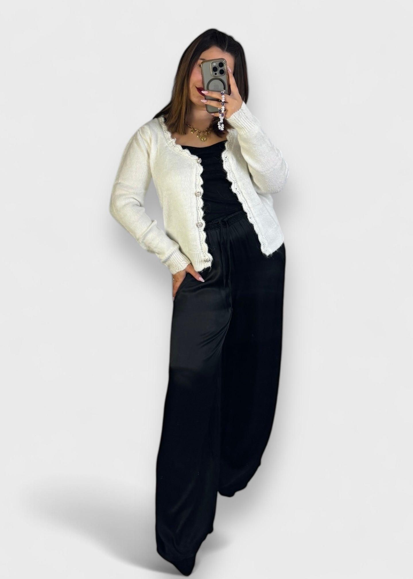 Pantalon noir en Viscose Lana - Coupe droite et fluide