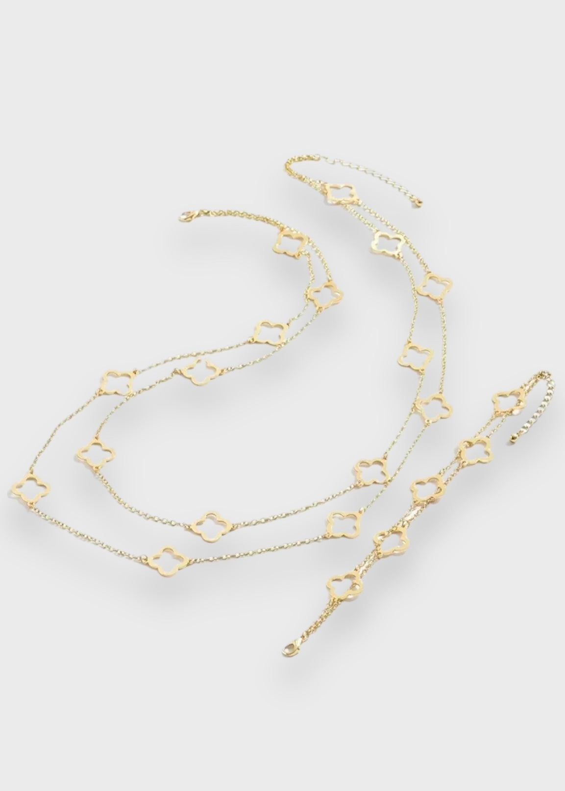 Duo Collier double trèfles et bracelet